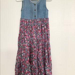 denim and floral print maxi dress